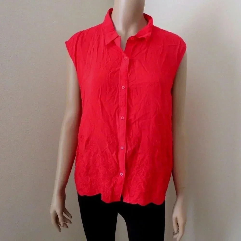 NWT Hollister Tank Top Floral Embroidered Red